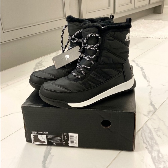 Sorel Shoes - Sorel Whitney II Short Lace Boots black white waterproof winter booties